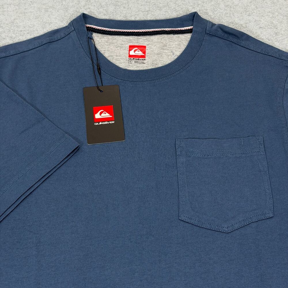 Quiksilver Mens Short Sleeve Pocket T-Shirt Indigo Blue Small S 100% Cotton NWT